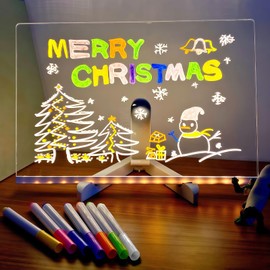 Glowlin Pizarra de Notas Acrílica Iluminada por LED, Pizarra de Borrado en Seco con Soporte y Marcadores de 7 Colores, Adecuada para Mensajes y Dibujos (15 * 15cm)