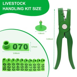 Jevuoyee 100pcs Cattle Ear Tags Numbered 001-100, Laser Printed Livestock Ear Tags with Plier for Cattle, Calves, Sheep, Goats, Hogs - Fade Proof, Weather Resistant (Green)