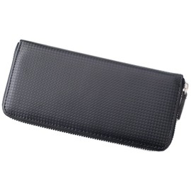 BEEL Men's Long Wallet, Round Zipper, Long Wallet, Coin Purse, Black (Carbon)