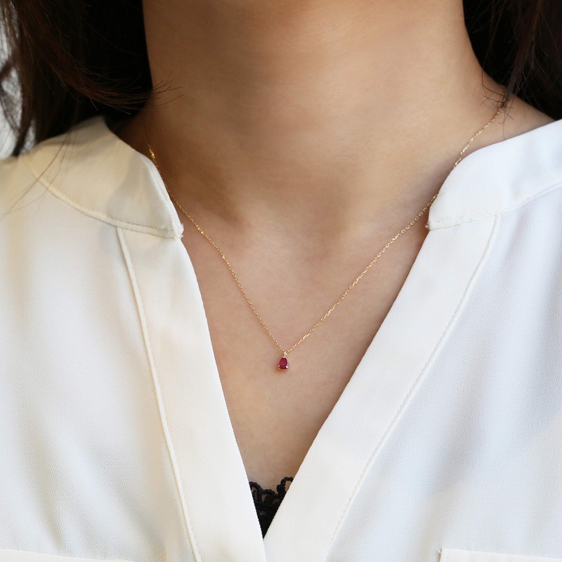 L&Co K10 Zizuku Drop Pendant Necklace Birthstone, Yellow Gold, july