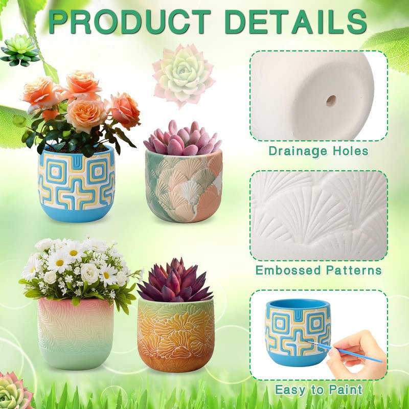 Zubebe 12 Pcs Paint Your Own Ceramic Pots Bulk Unfinished