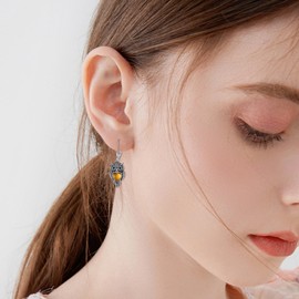 AXELUNA Owl Earrings 925 Sterling Silver Amber Owl Earrings Animal Dangle Earring Owl Lovers Gifts Owl Jewelry for Women