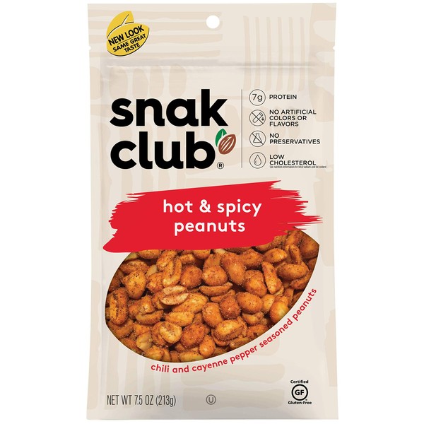 Snak Club All Natural Hot & Spicy Peanuts, Gluten Free, Non-GMO, 7.5-Ounces , 6-Pack