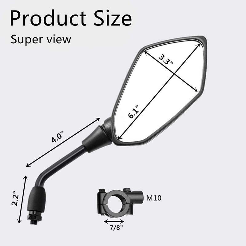 【2022 Upgraded】 Universal Motorcycle Convex Rear View Mirrors, With 10mm
