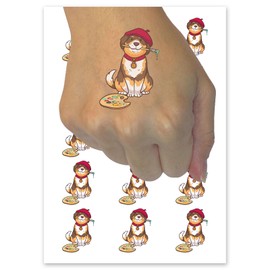 Painter Dog Artist Paintbrush Palette Temporary Tattoo Water Resistant Fake Body Art Set Collection - 54 1" Tattoos (1 Sheet)