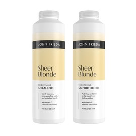 John Frieda Sheer Blonde Brightening Shampoo & Conditioner 500ml x2. Highlighted Hair Care Duo for Soft Feel and Shine Support