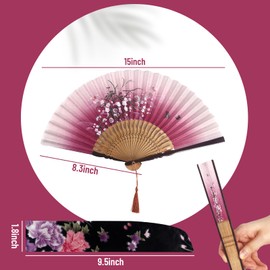 JOHOUSE JOHOUSE Decorative Hand Fan Foldable, Folding Red Vintage Floral Fans Handheld Chinese and Japanese Style Crafts for Wedding, Dancing, Party Favors DIY Decoration