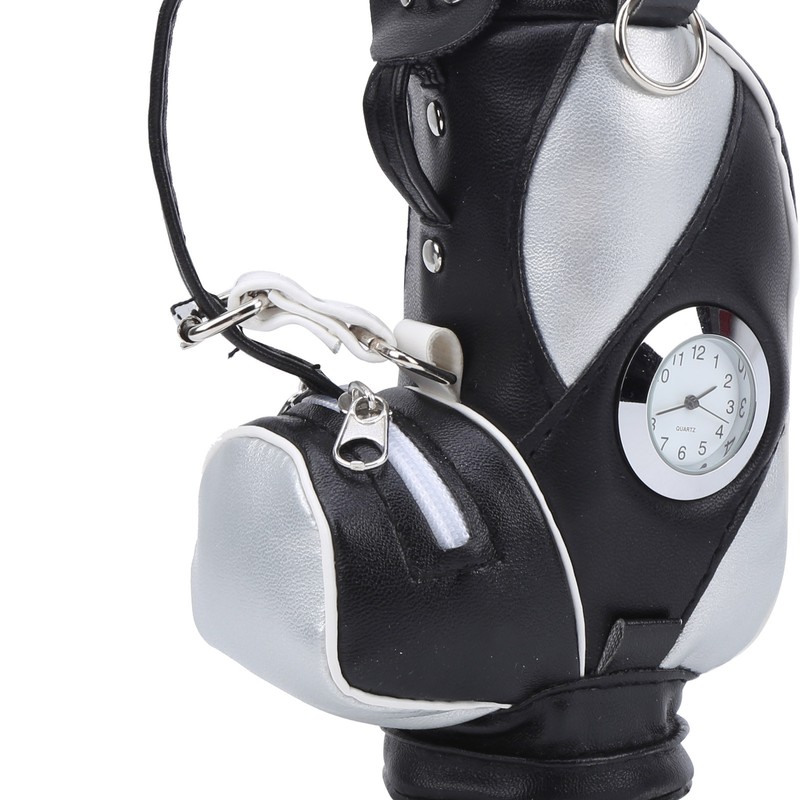 Mini Desktop Golf Bag Pen Clock Zinc Alloy PU Leather