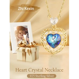 Zhi Kexin Heart Crystal Necklace for Women 925 Sterling Silver Heart Crystals Jewelry Anniversary Birthday Mother's Day Valentine Gifts for Her, Crystal