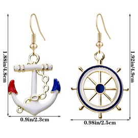 CWVHQ 5 Pairs Nautical Themed Jewelry Sailboat Earrings Sailor Earrings Unique navy Nautical Ship Wheel Anchor Statement Drop Stud Earrings for Women Fashion Jewelry (style-8)