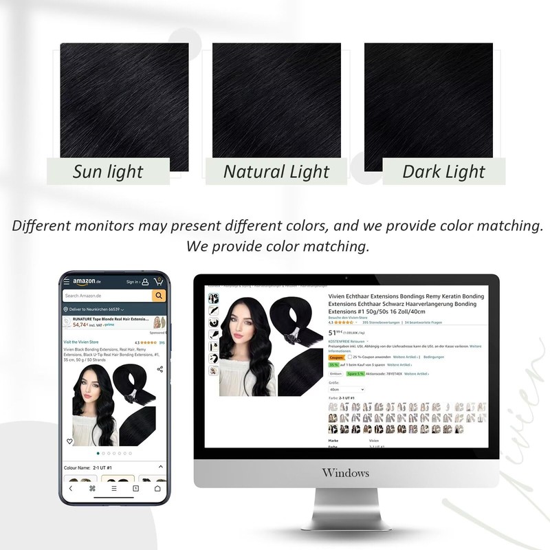 Vivien Bonding Extensions, Real Hair, #1 Black, Keratin Bonding Extensions,