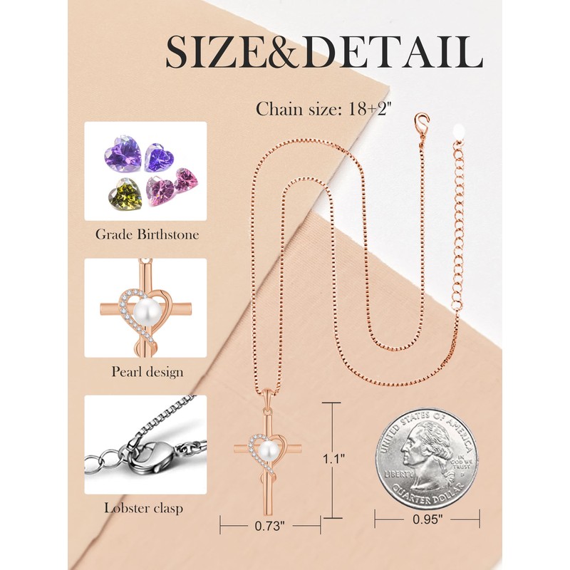 PYNZY Pearl Cross Pendant Neckalce for Women, 925 Sterling Silver