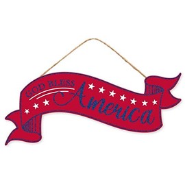 Craig Bachman 15" Wooden Banner Sign: God Bless America - Patriotic America Banner Wall or Door Hanger Sign