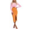 Duigluw Cutout Bodycon Midi Dress Women Colorblock Long Sleeve Twist