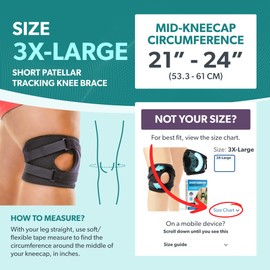 BraceAbility Plus Size Patellar Tracking Short Knee Brace - XXXL Walking Exercise Support Sleeve Stabilizer for Post Kneecap Dislocation, Tendonitis, Meniscus, Patellofemoral Pain, Arthritis (3XL)