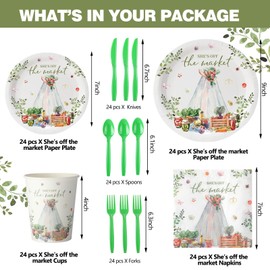 Sunnychicc 168 Pcs She's off The Market Party Supplies Bridal Shower Decorations Include Farmer Market Paper Plates Napkins Cups Fruit Vegetable Theme Disposable Tableware Set Serve for 24 Guests