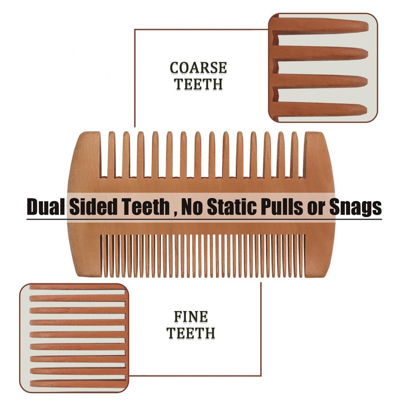 Pearwood Beard Comb, Wooden Beard Comb for Men with Leather