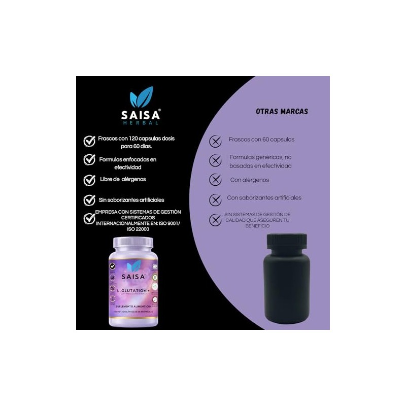 SAISA HERBAL L-Glutatión con L-Glutamina y Vitamina C, 120 Cápsulas