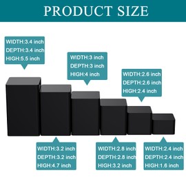 Thyle 24 Pcs Jewelry Acrylic Risers Square Cube Display Nesting Risers Figure Stand with Hollow Bottoms Display Stand Shelf for Cosmetics Food Collectibles Perfume, 6 Sizes (Black)