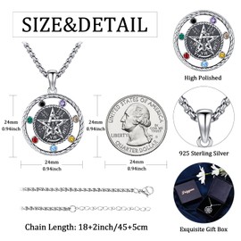 Pentagram Pentacle Pendant Necklace 925 Sterling Silver Tree of Life Chain/Tetragram Chain/Moon Phases Chain/Solomon Chain/Baphomet Chain for Men Women, Sterling Silver