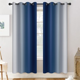 Yakamok 72 Inch Length Light Blocking Grommet Window Drapes,Blue and Greyish White Room Darkening Gradient Color Curtains for Bedroom(52x72 Inch, Set of 2)