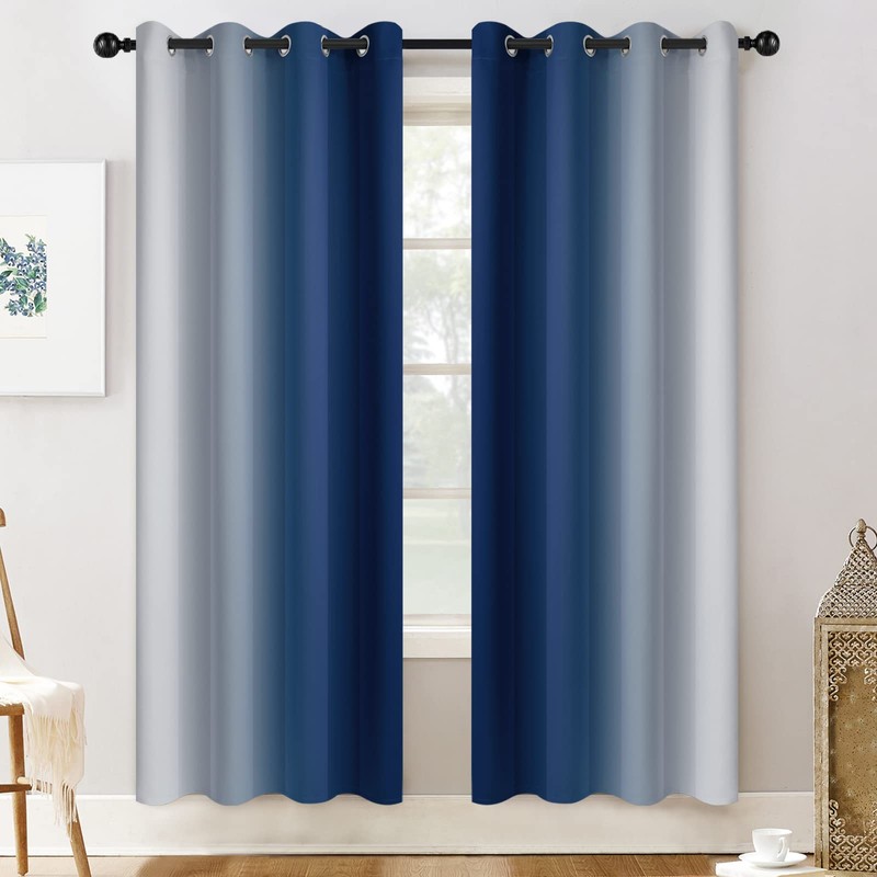 Yakamok 72 Inch Length Light Blocking Grommet Window Drapes,Blue and