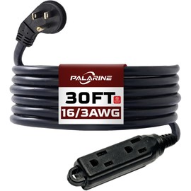 PALARINE Indoor Extension Cord 3 Outlets Flat Plug Power Strip, UL Listed, 16 Gauge 30 ft Black 3 Prong Heavy Duty, 16/3 SJTW 13A Outlet Extender