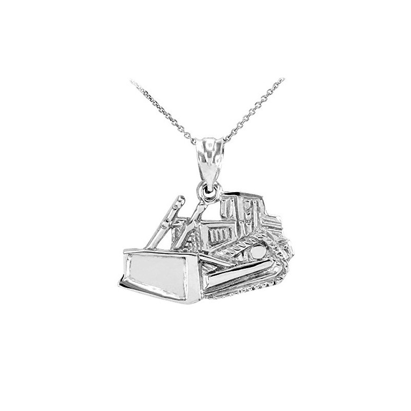Solid 925 Sterling Silver Bulldozer Pendant Necklace, 22"