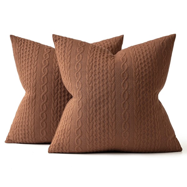 MIULEE Decorative Throw Pillow Covers 18x18 Brown Set of 2