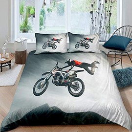 Motocross Rider Duvet Cover Extreme Sports Theme Bedding Set For Kids Boys Men Children Motorcycle Design Comforter Cover Dirt Bike Motorbike Bedclothes Room Decor Bedspread Cover Double Size