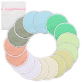 Scettar 16 PCS Breast Pads with Laundry Bag, Organic Bamboo Nursing Pads, Reusable Breast Pads, Washable Nursing Pads for Breastfeeding, Highly Absorbent Nursing Pads