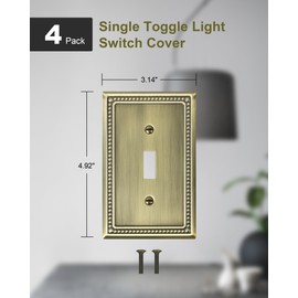 TREEWELL 4-Pack Single Toggle Light Switch Cover Plate, Pearls Decorative Switch Plate Covers, Antique Brass 1 Gang Metal Wall Plate, Corrosion Resistant