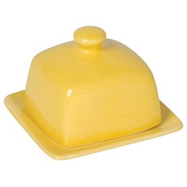 Now Designs Stoneware Square Butter Dish with Lid, Lemon Yellow 4.5 x 4.5 in