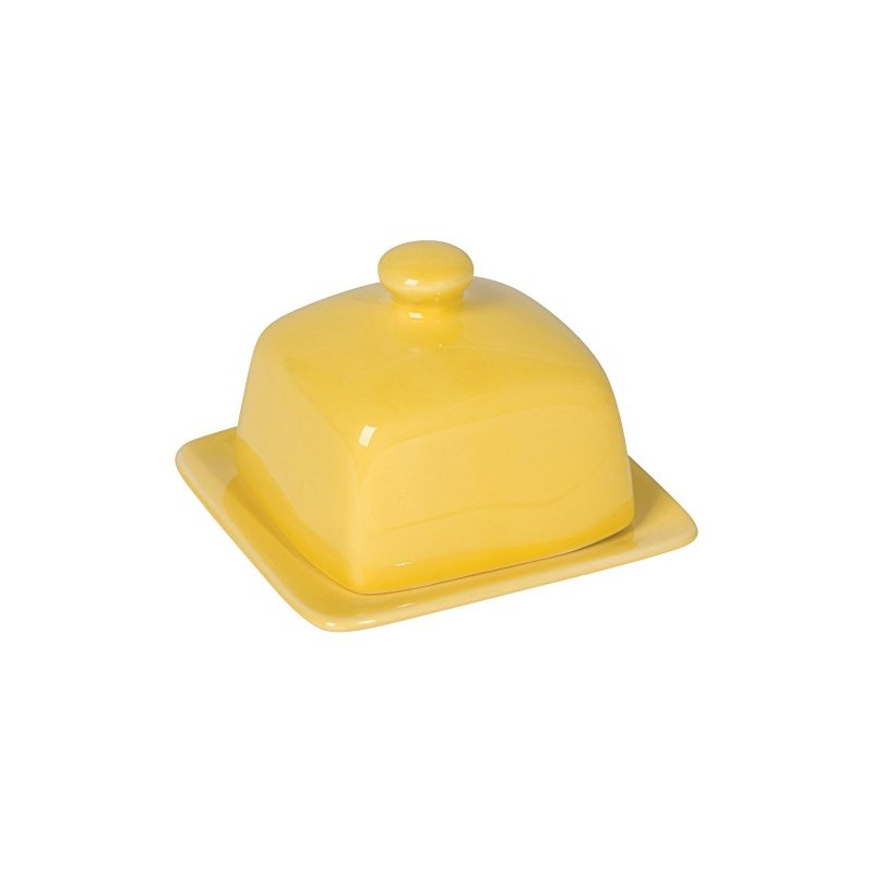 Now Designs Stoneware Square Butter Dish with Lid, Lemon Yellow