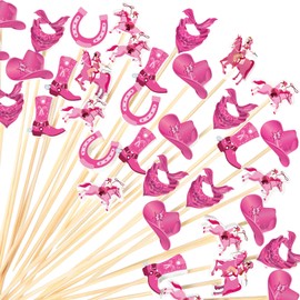 Didaey 100 Pcs Cowboy Cocktail Picks Cowgirl Toothpicks for Appetizers Bamboo Cocktail Skewers Wild West Food Picks Drinks Dessert Sticks Cupcake Toppers for Western Theme Birthday Party(Cowgirl)