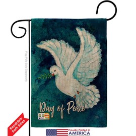 Breeze Decor Together for Peace Burlap Burlap Garden Flag Set Wood Dowel Sweet Life Earth Support Environmental Protection Small Decorative Gift Yard House Banner Double-Sided Made in USA 13 X 18.5