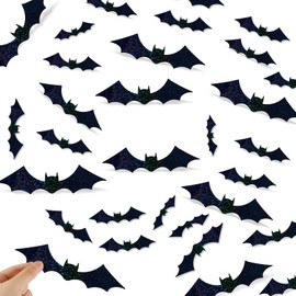 60 Pcs 3D Sequined Purple Butterfly Wall Decor Stickers, 5 Styles 3 Sizes, Holographic Butterfly Decor for Kids Dorm Room & Wedding Decor (Black Bat)