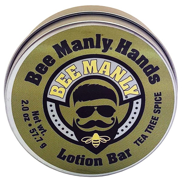 Honey House Naturals Bee Manly Hands Bee Bar -Tea Tree Spice - All Natural Ultra Moisturizing Lotion Bar Infused with Essential Oils in Masculine Scents – Made in USA (Tea Tree Spice)