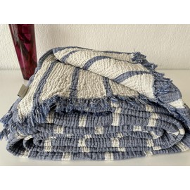 DEKADRON 100% Cotton Muslin Throw Blanket, 4 Layers Bedspread, Soft Turkish Cotton Muslin Bed Cover, Reversible Coverlet, Indigo Blue (King Size 95x102-230x260cm)