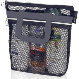 MEZOKUCEL Mesh Shower Bag Foldable Waterproof Multifunctional Hanging Bag for Camping Toiletries Spa Clothes and Travel (Black)