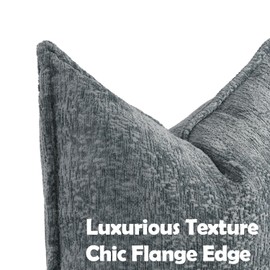 DEZENE Pack of 2 Dusty Blue Decorative Throw Pillow Covers 20x20 Cozy Soft Chenille Boho Accent Vintage Farmhouse Square Couch Pillow Covers for Home Decor Bed Sofa Living Room