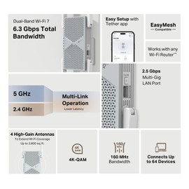 TP-Link BE6300 Wi-Fi 7 Range Extender RE403BE w/ 2.5G Port | 6.3 Gbps Dual-Band Wireless Repeater | Internet Signal Booster for Home | Up to 2800 sq.ft, 64 Devices | MLO, EasyMesh | No 6 GHz Band