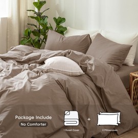 MooMee Bedding Duvet Cover Set 100% Washed Cotton Linen Like Textured Breathable Durable Soft Comfy (Brown, King)