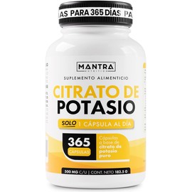 Citrato de Potasio | Mantra Nutrition | 365 Cápsulas – Rápida Absorción, Solo 1 Cápsula al Día, Suministro para Todo el Año | 500 mg de Potasio Puro | Calidad Premium