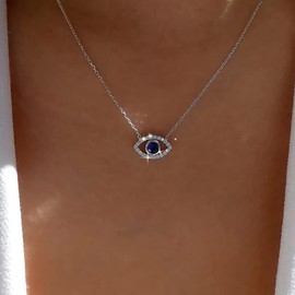 Atentuyi Cz Evil Eye Necklace Silver CZ Pendant Necklace Evil Eye Pendant Necklace Blue Crystal Necklace Rhinestone Blue Eye Choker Necklace Thin Chain Necklace Jewelry for Women and Girls