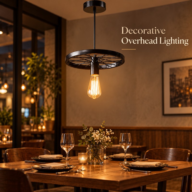 Vintage Industrial Bicycle Wheel Chandelier for Restaurants & Cafés –
