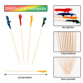 Frill Toothpicks Wood 1000PCS Tooth Picks, 4 Inch Cocktail Picks Fancy Toothpicks for Appetizers, Decorative Food Picks Charcuterie Sticks, Party Supplies Frill Picks for Fruit, Appetizers, Sandwiches