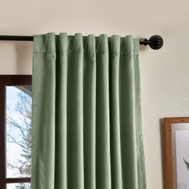 Martha Stewart Lucca Velvet Blackout Back Tab Window Curtain Panel Pair, 84", Green