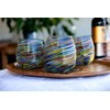 Handblown Confetti Stemless Wine Glass with Colorful Swirl Design (Set