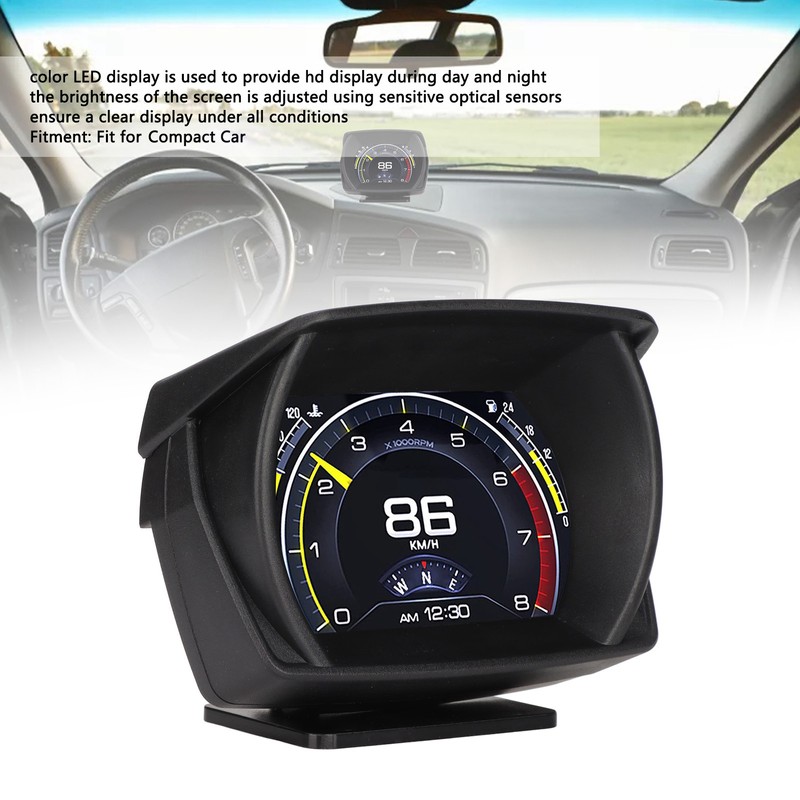 Black Vehicle HUD Display Multifunction OBD HUD Gauge 9 Alarm
